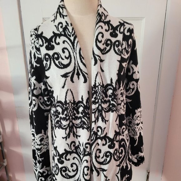 Alfani womens Open Front Cotton Blend Sweater Black/White Print Size M - Picture 6 of 8